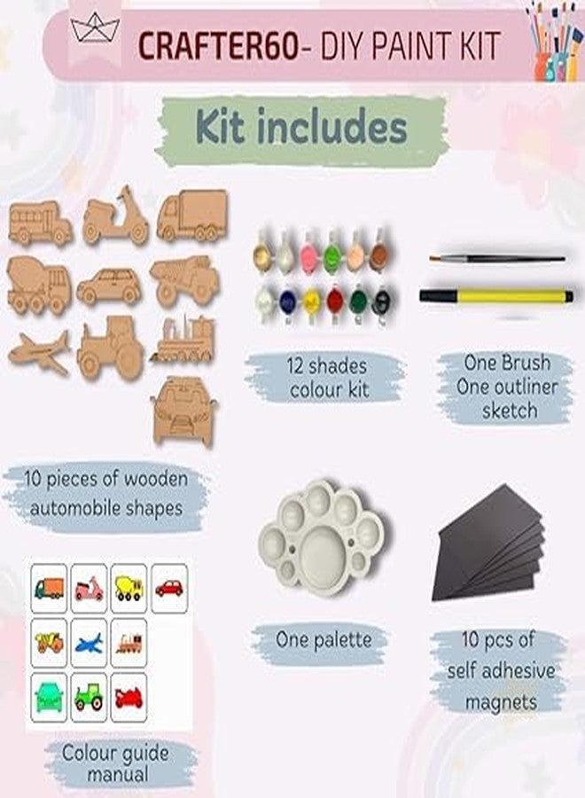 CRAFTER60 DIY Wooden Painting Kit for Kids 5+ - DIY Art & Craft Set with Paints, Brushes & Cutouts - Educational Creative Toy (Automobiles) - Image 2